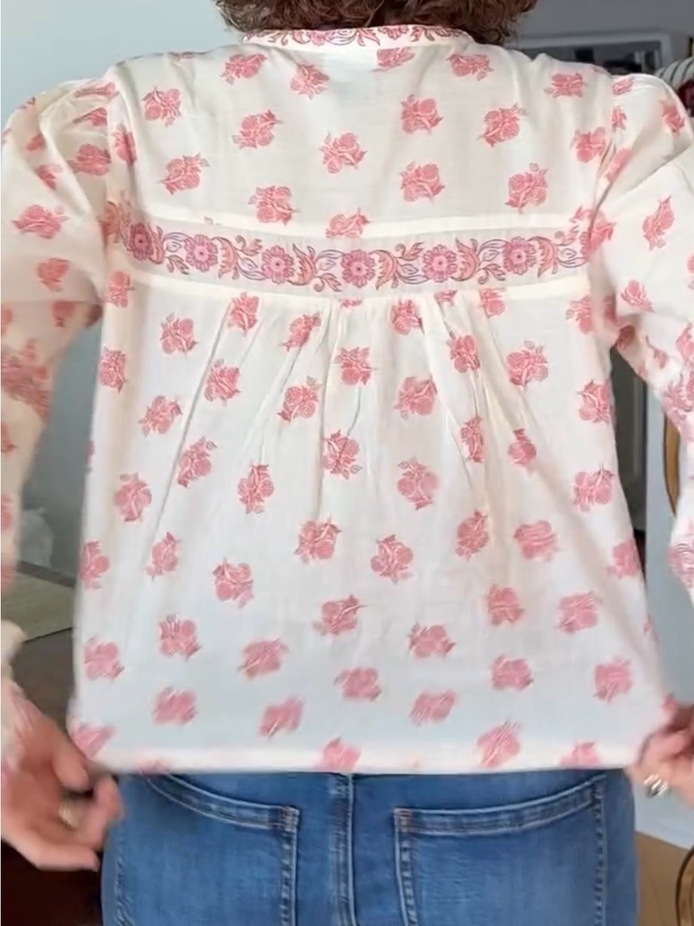 CAbi Cream and Pink “Artsy Top” Floral Peasant Tunic - Picture 8 of 10